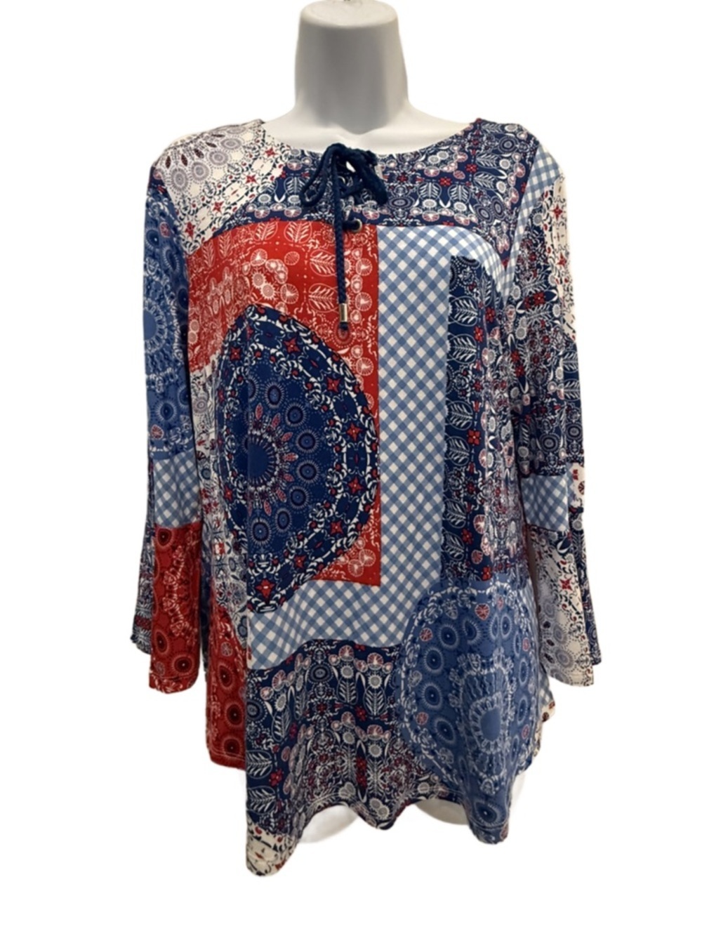 Ruby Road Women's red white and blue Patchwork Top PM excellent condition